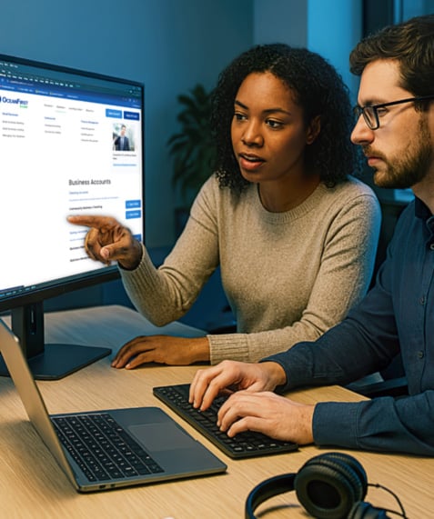 Two people on a computer